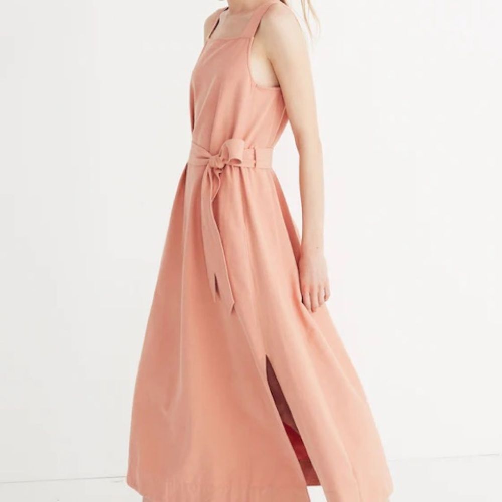 Madewell Apron Tie-Waist Peach Coral Dress